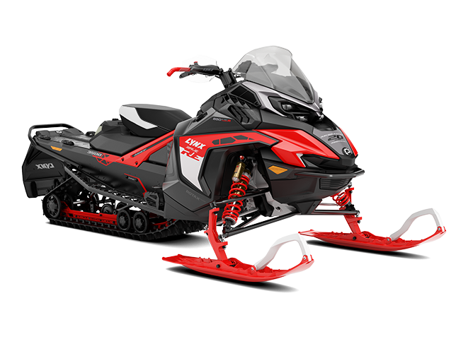 Side view of the Lynx Rave RE 2027 snowmobile.