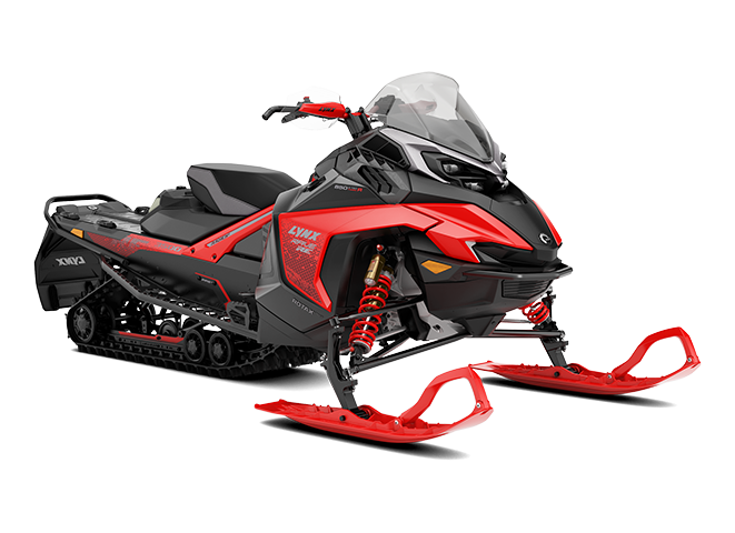 Side view of the 2026 Lynx Rave RE snowmobile.