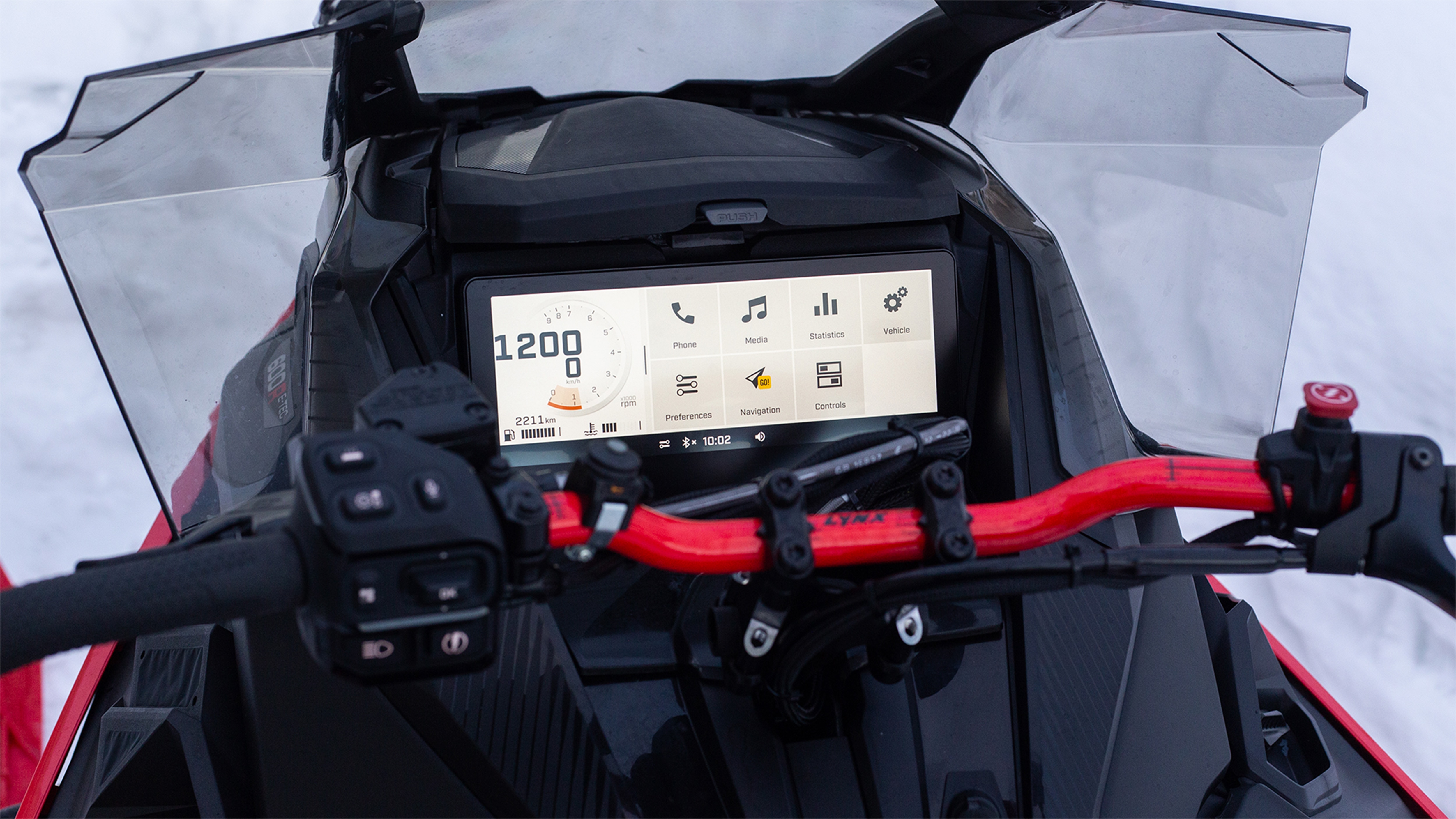 10,25 inch touchscreen on a 2024 Lynx Rave RE trail snowmobile