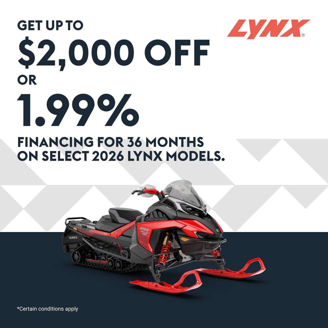 Snowmobile deals and specials offers on select 2026 Lynx models