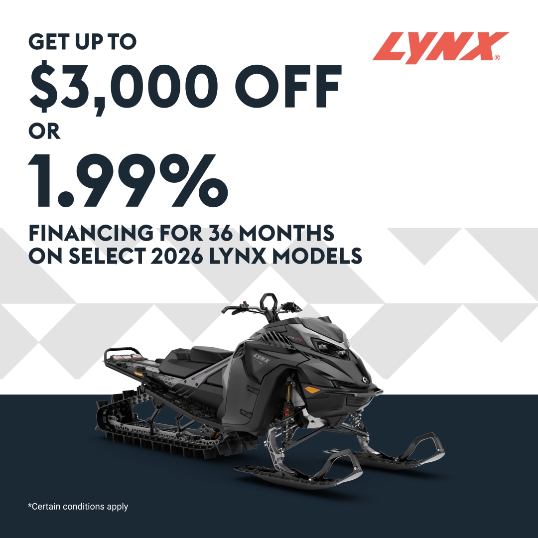 Snowmobile deals and specials offers on select 2026 Lynx models