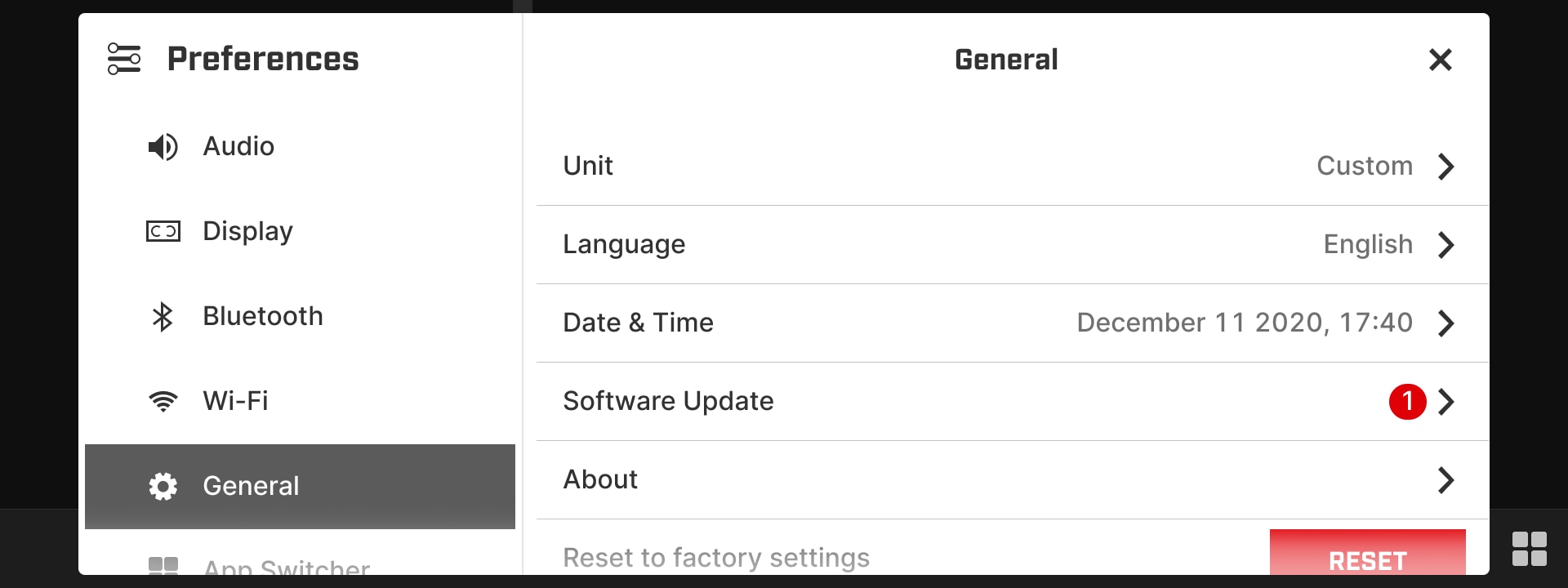 General settings tab of of the Lynx 10.25" Touchscreen Display interface 