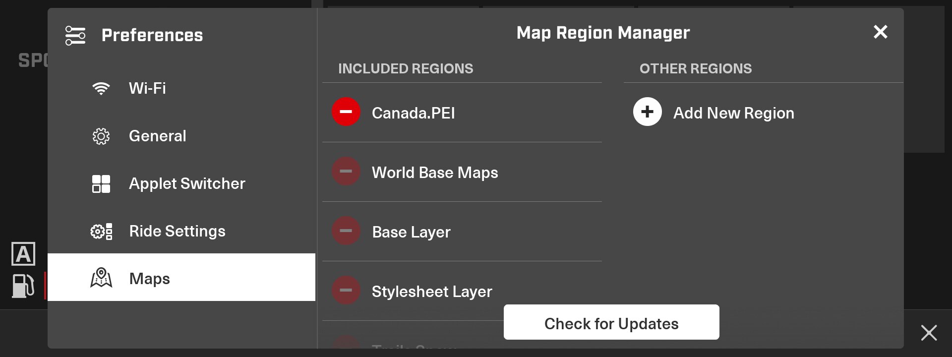 Lynx built-in GPS map download menu.