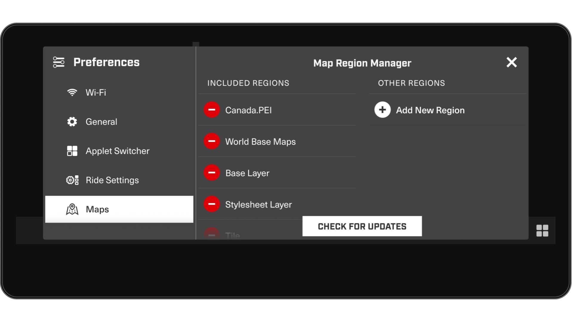 Ski-Doo built-in GPS map options displayed on the 10.25-inch touchscreen.