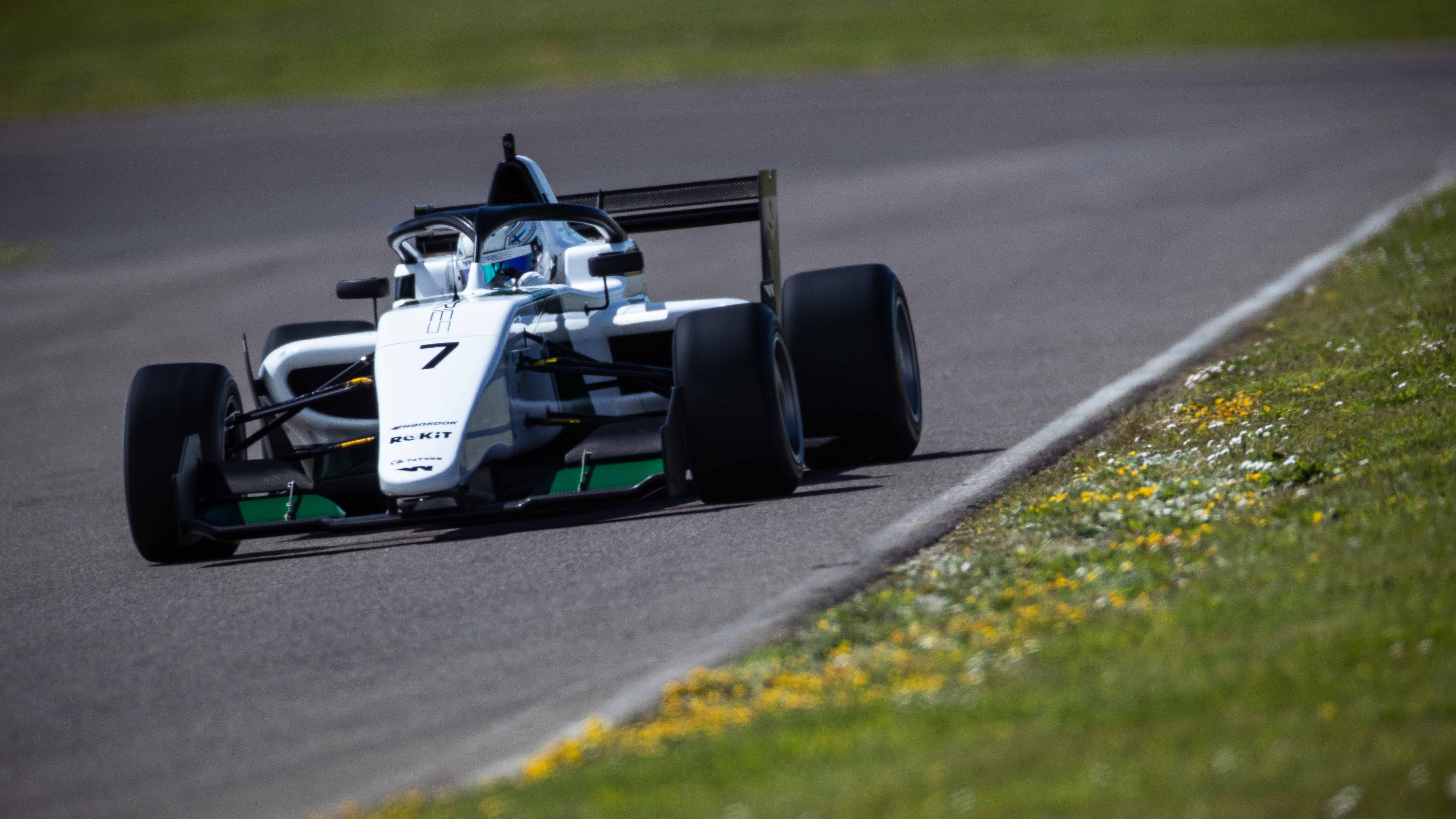 Emma Kimiläinen driving W Series Formula 3 racing car