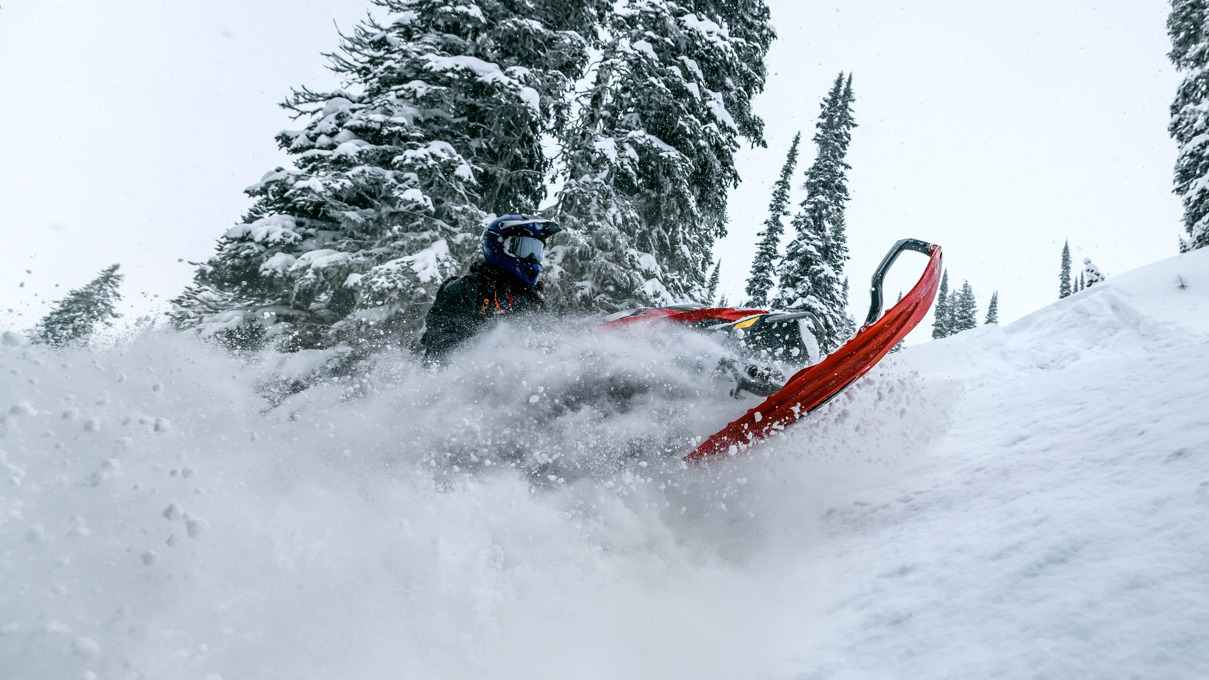 Jason Ribi conduisant son Lynx Shredder dans la poudreuse profonde