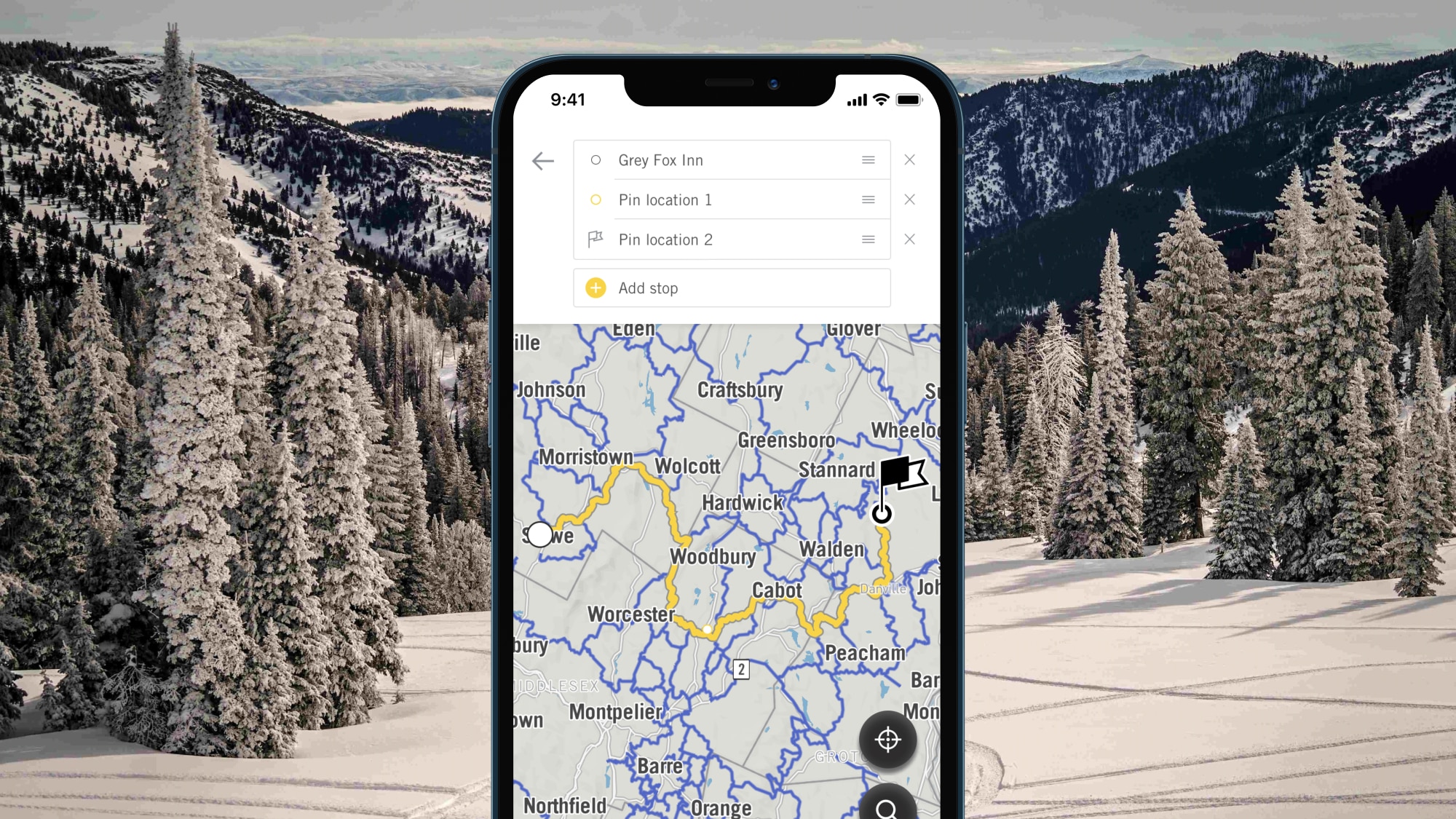 Planlegging av rute for snøscooter i BRP GO!-appen