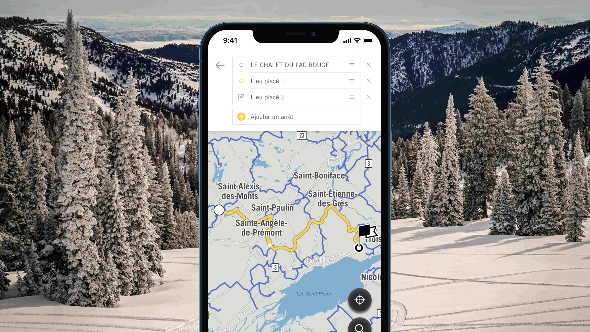 Planifier un itinéraire de motoneige dans l'application BRP GO!