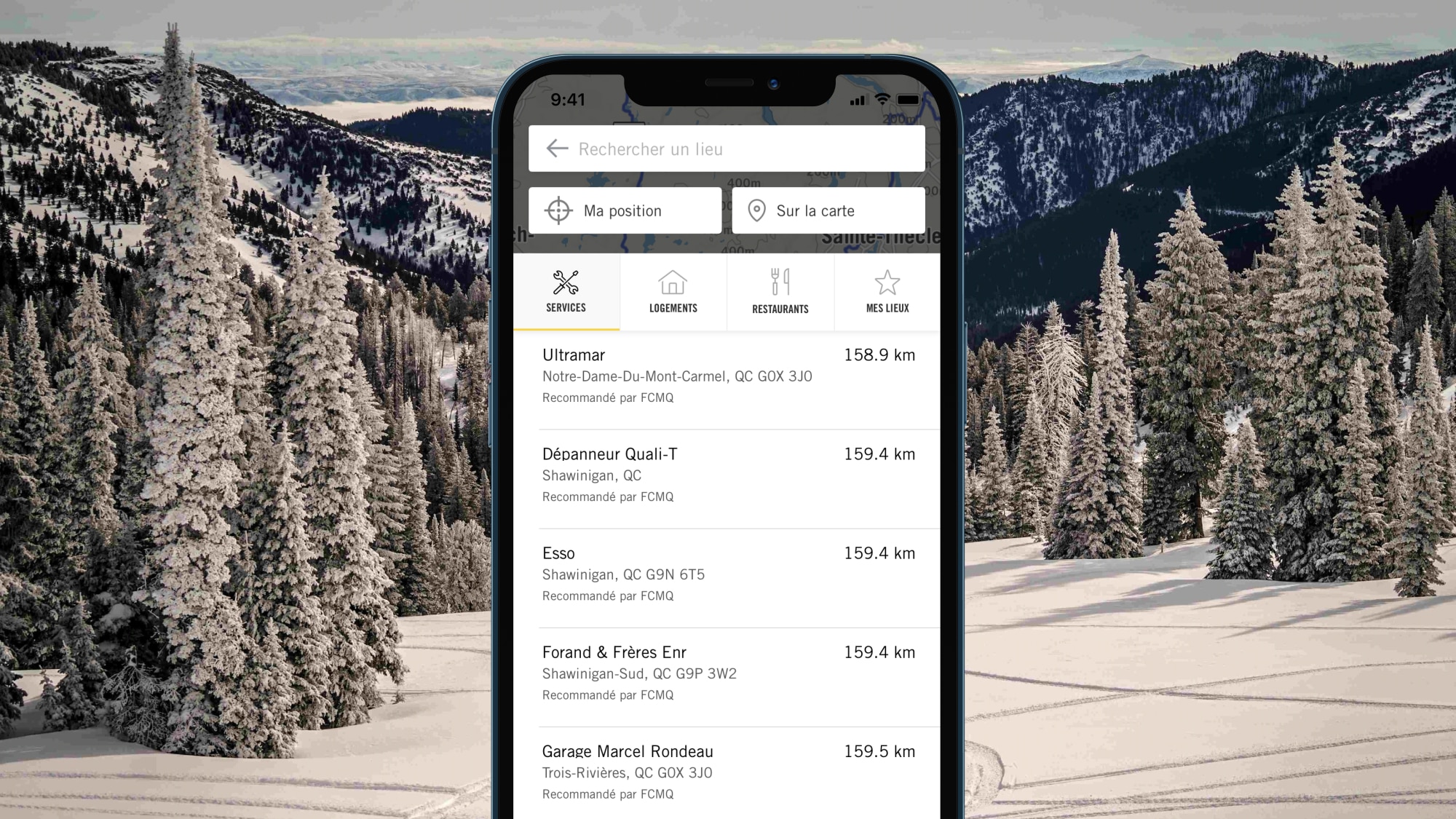 Rechercher des points d'intérêt de motoneige dans l'application BRP GO!
