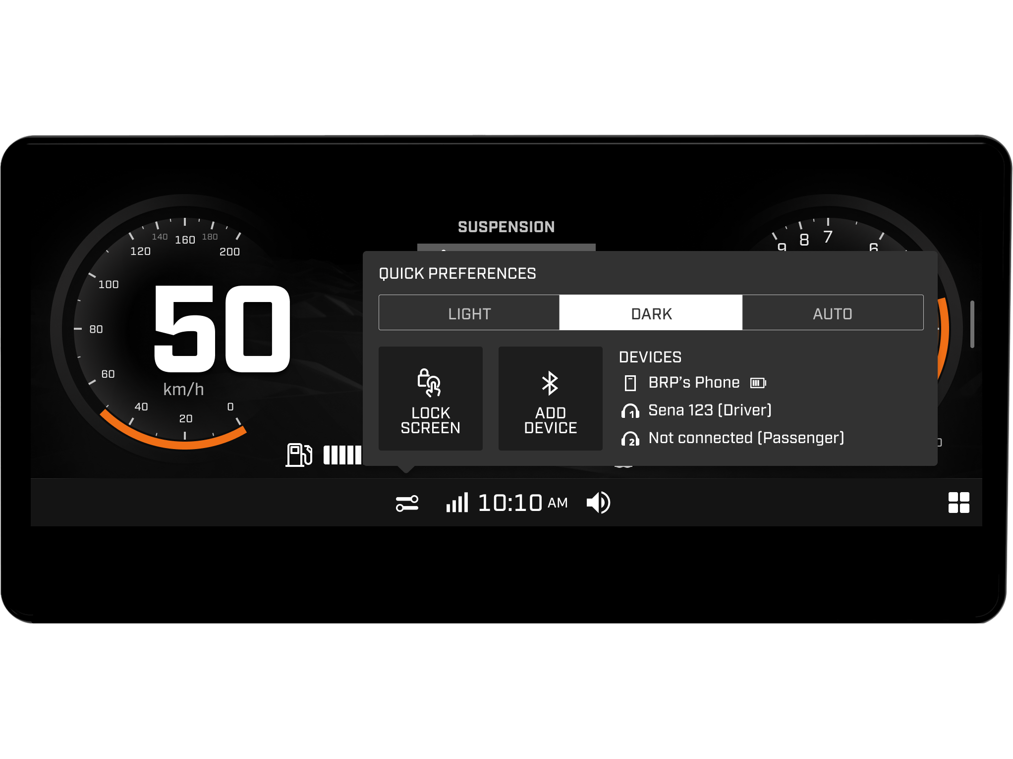 Key settings on the 10.25" Color Touchscreen Display with BRP Connect