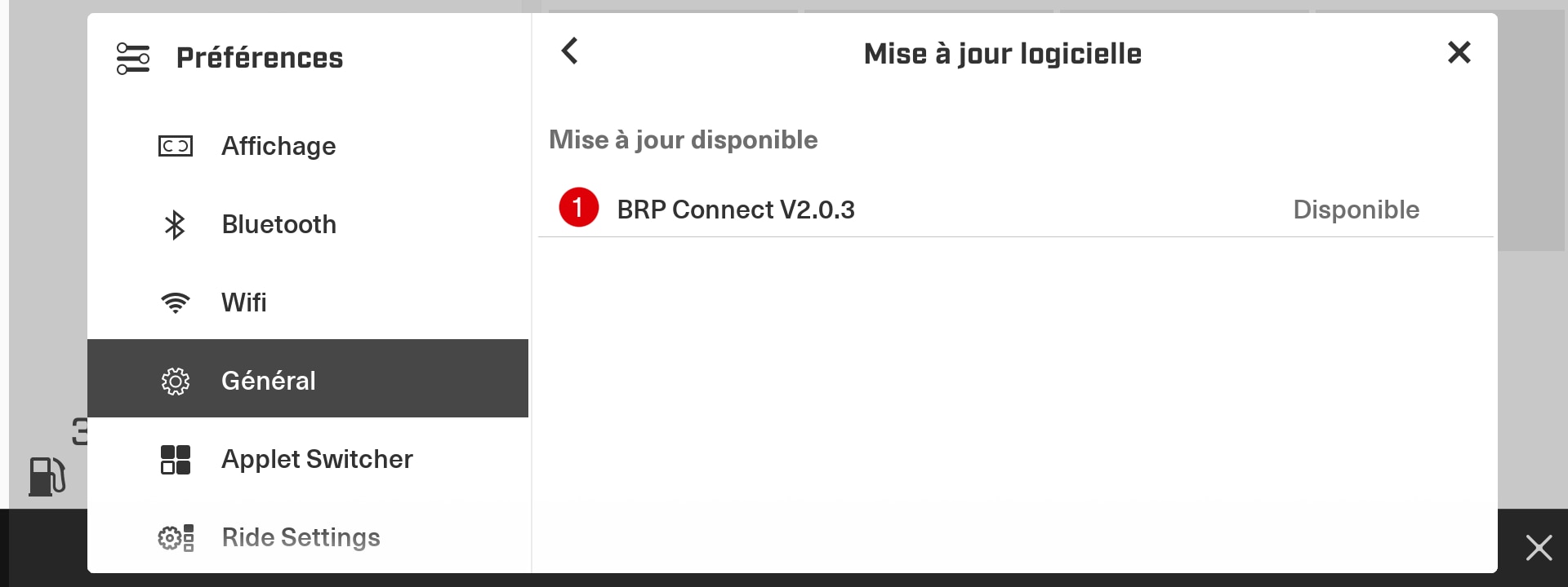 Sélectionner la mise à jour logicielle disponible sur l'écran tactile 10,25''