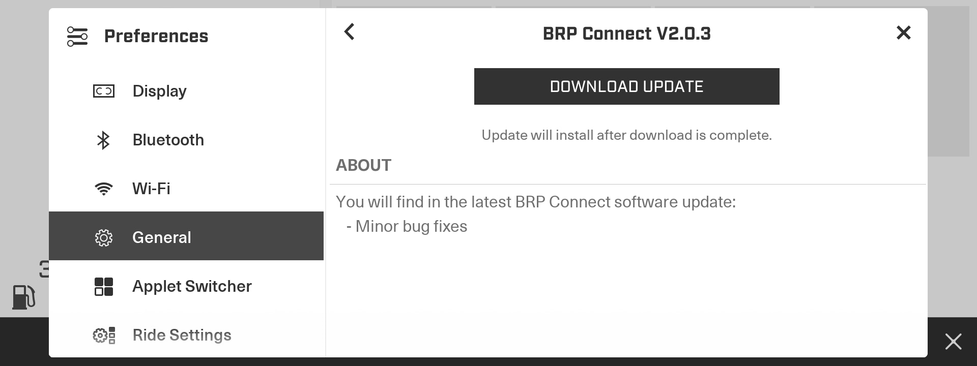 Downloading update on the 10,25'' touchscreen display