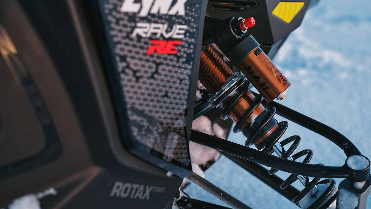 Front suspension of the 2026 Lynx Rave RE snowmobile